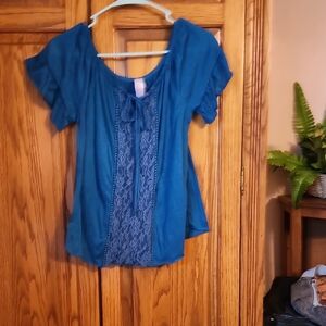 No Boundaries Teal Lace Accent Blouse
